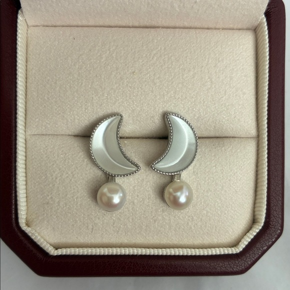 Handmade Jewelry - Silver moon Pearl Earrings | Sterling Silver Posts | Holiday Gift for Her